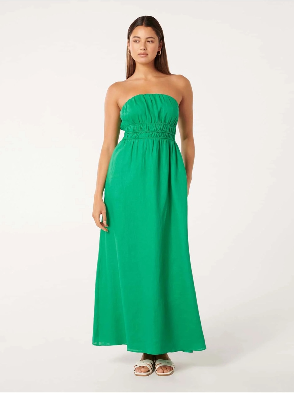 Ever New 100% Linen Strapless Lined Maxi Dress Sz 12 in colour Atlantis